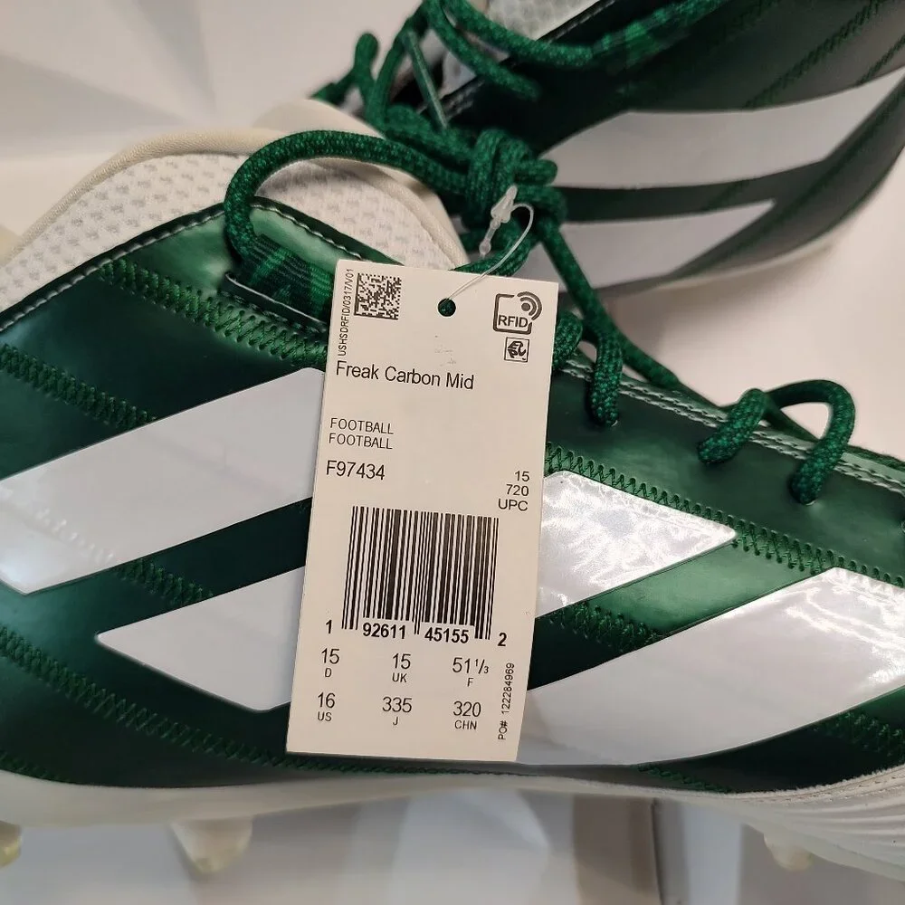 Adidas Mens Football Cleats 16 White Green Shoe Lacrosse Freak Carbon Mid - Picture 13 of 13